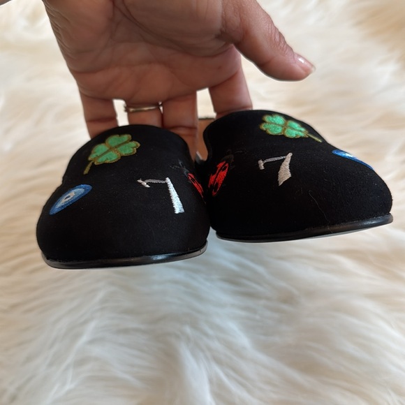 Nicky Hilton x French Sole Lucky Embroidered Black Suede Flats Size 6 - Picture 6 of 15
